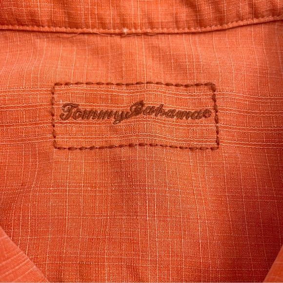 Tommy Bahama 100% Silk Maui Border Shirt Button Up Orange Coral Men’s XL - Picture 2 of 11